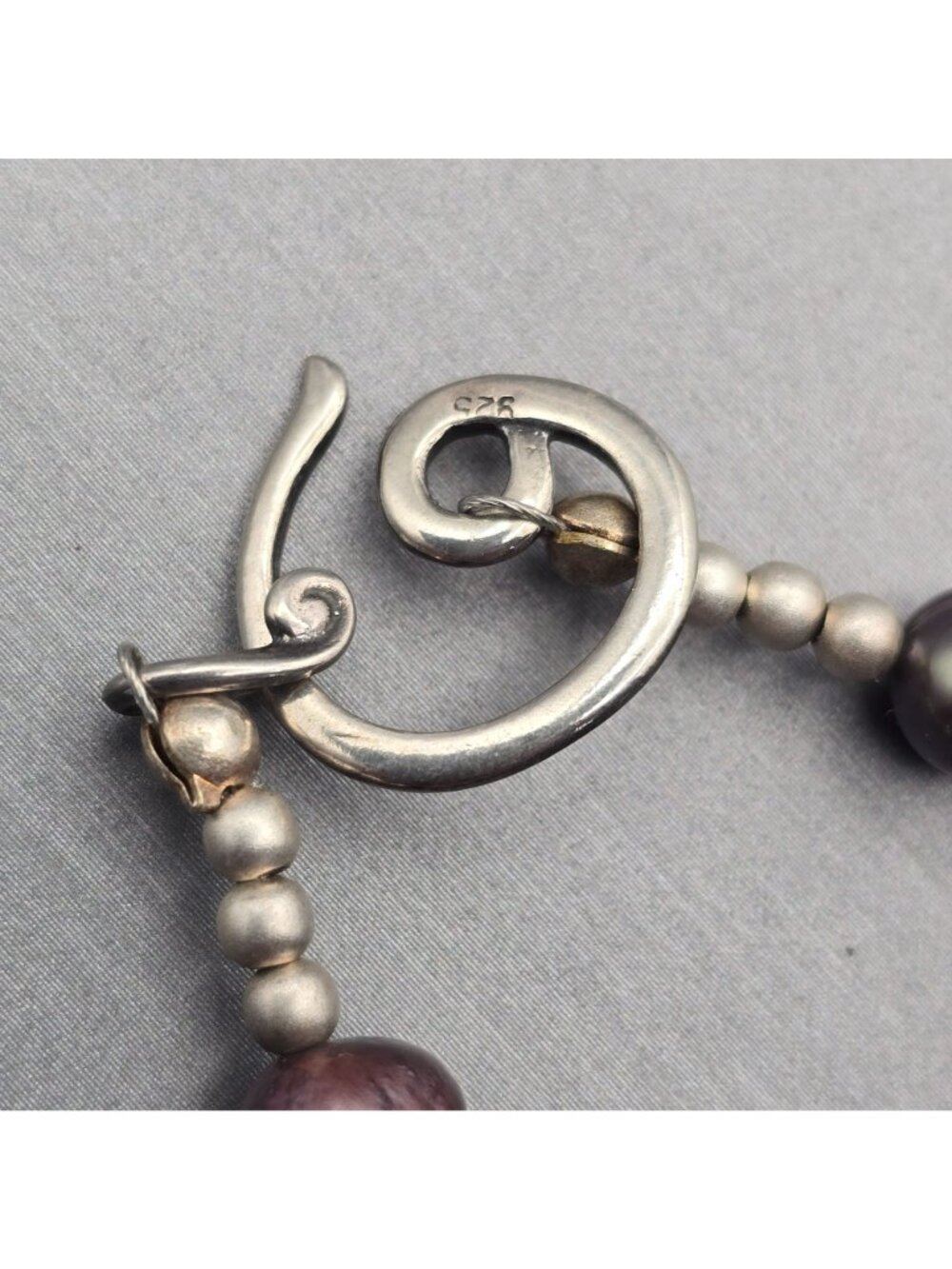 Vintage Sterling Silver Peacock Baroque Pearl Purple Agate Pendant Necklace 16" - Picture 5 of 15
